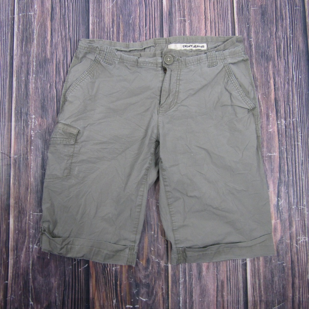 DKNY JEANS Shorts Womens 6‎ Green Cargo Twill Cotton 27 Waist 9 Inseam Pockets